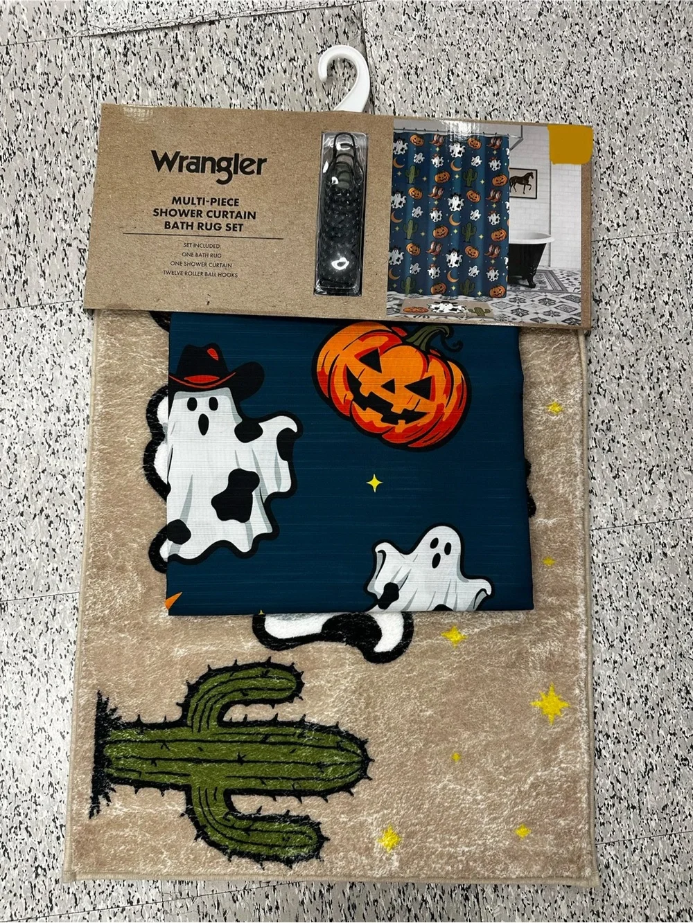 Ghost Pumpkins Blue Shower Curtain & Bath Rug Set - Wrangler NWT